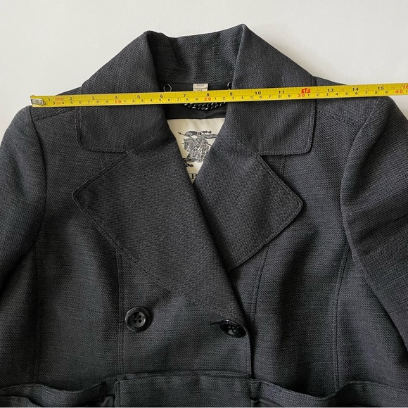 Burberry London Cotton Linen Double Breasted A-Line Peacoat Charcoal Gray - Picture 9 of 12